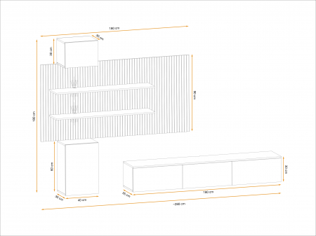Mobilier Living modern, suspendat-prindere perete , 280 cm lungime, Casmir/stejar artisan-imprimeu riflaj dungi negre, usi deschidere push open ,  canturi abs, rafturi iluminate, Bortis [3]