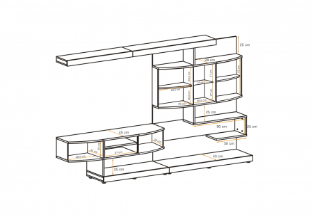 Mobilier living sufragerie, 300 cm lungime, alb lucios/stejar artisan/grafit, usi curbate mdf, led, deschidere usi push open/prin apasare, Bortis [3]