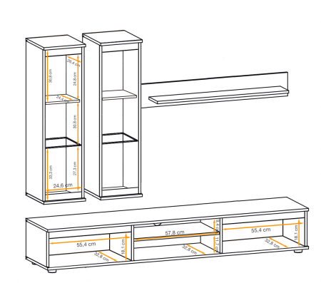 Mobilier Living-sufragerie /camera de zi , gri inchis antracit/stejar artisan  , 175 cm lungime, usi deschidere fara manere, vitrina iluminata led [6]