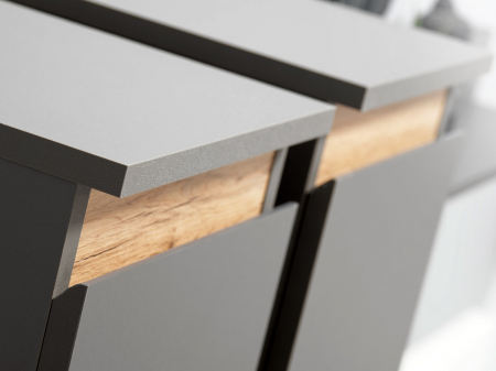 Mobilier Living-sufragerie /camera de zi , gri inchis antracit/stejar artisan  , 175 cm lungime, usi deschidere fara manere, vitrina iluminata led [10]