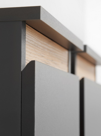 Mobilier Living-sufragerie /camera de zi , gri inchis antracit/stejar artisan  , 175 cm lungime, usi deschidere fara manere, vitrina iluminata led [9]