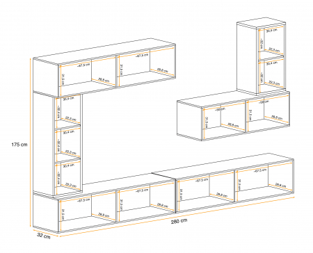 Mobilier Living suspendat, 280 cm lungime , alb lucios pvc/alb mat carcasa, usi deschidere push open/prin apasare, [1]