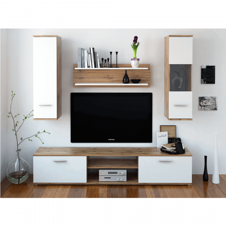 Set mobilier Living - Mobilier pentru living, stejar wotan/alb, WAW NEW