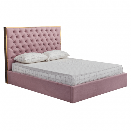 Pat tapitat dormitor lux ,160x200 cm,cu lada, inclus suport saltea metalic-rabatabil ,stofa roz invechit,Bortis Impex [4]