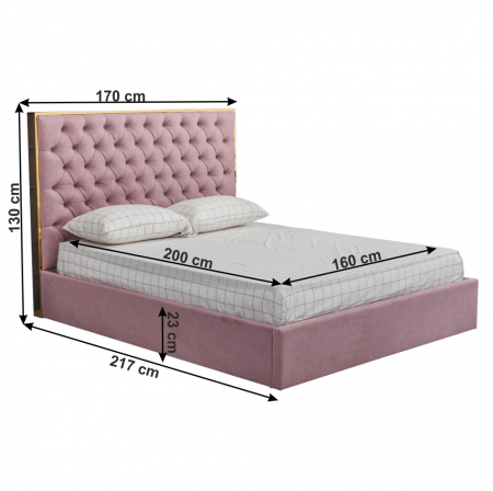 Pat tapitat dormitor lux ,160x200 cm,cu lada, inclus suport saltea metalic-rabatabil ,stofa roz invechit,Bortis Impex [2]