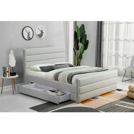 Pat tapitat dormitor ,160x200 sau 180x200 cm ,stofa gri deschis, cu sertar, suport saltea inclus ,Bortis Impex [1]