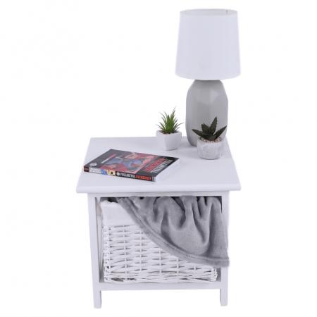 Noptieră, lemn/răchită/material textil, alb, RAFAELLO [7]