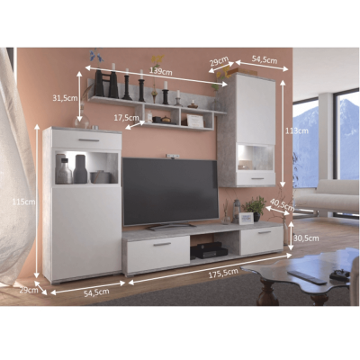 Set mobila Living ,Beton deschis/alb ,230 cm lungime ,Bortis Impex [2]