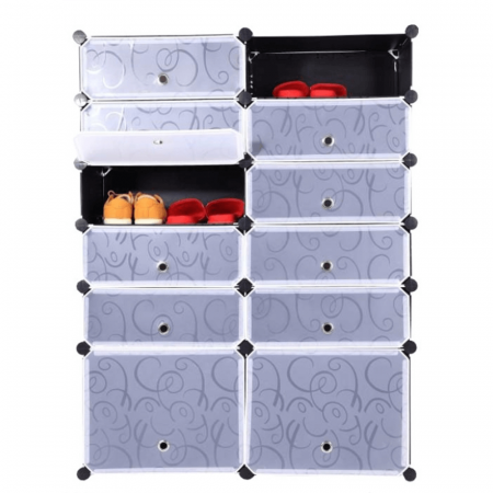 Mobilier Hol/Cuiere - Organizator de pantofi modular, negru / alb lapte, BEKIM TYPE 2