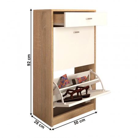 Pantofar 2 compartimente cu sertar, alb/stejar sonoma, VIVAT NEW TYP 1 [2]