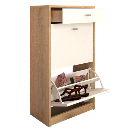 Pantofare Hol - Pantofar 2 compartimente cu sertar, alb/stejar sonoma, VIVAT NEW TYP 1