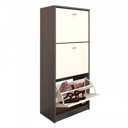 Mobilier Hol/Cuiere - Pantofar 3 compartimente, grafit/alb, VIVAT NEW TYP 2