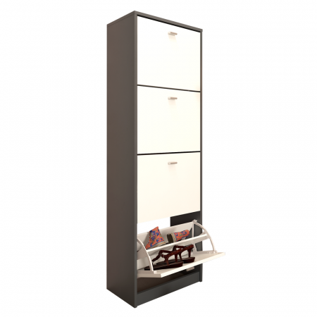 Mobilier Hol/Cuiere - Pantofar 4 compartimente, grafit/alb, VIVAT NEW TYP 3