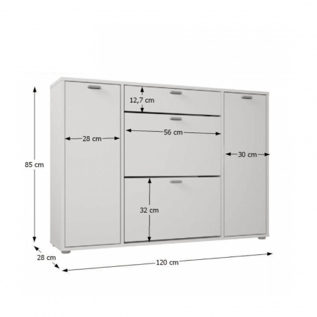 Pantofar hol, alb, 120x85x28 cm ,modern cu suport inclinabil si rafturi, Bortis [2]