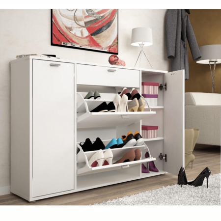 Pantofar hol, alb, 120x85x28 cm ,modern cu suport inclinabil si rafturi, Bortis [1]