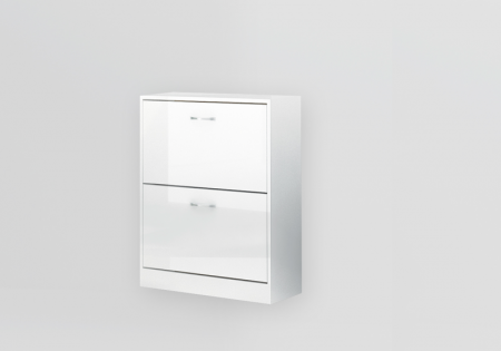 Promotia saptamanii (extra discount )  - % - Pantofar cu 2 usi rabatabile, alb/alb lucios, cu suporturi duble pentru incaltaminte, 70x83x23 cm