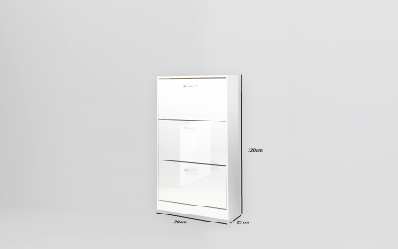 Pantofar cu 3 usi rabatabile, alb/alb lucios, cu suporturi duble pentru incaltaminte, 70x120x23 cm [2]