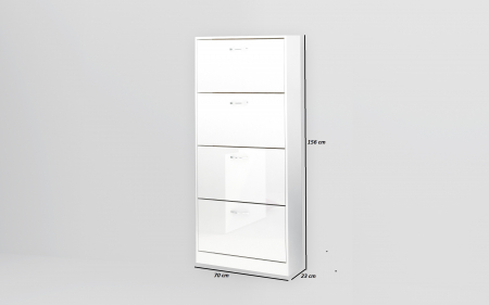 Pantofar cu 4 usi rabatabile, alb/alb lucios, cu suporturi duble pentru incaltaminte, 70x156x23 cm [2]