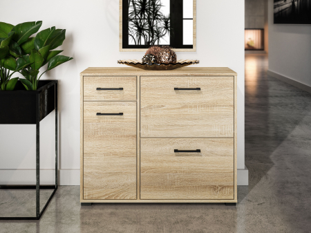 Pantofar hol /dulap pantofi/incaltaminte, 90 cm lungime x 34 cm adancime x 76 cm inaltime, stejar sonoma , cu sertar si 3 usi , 6 rafturi incaltaminte, spatios, usi rabatabile, canturi abs ,Bortis [4]