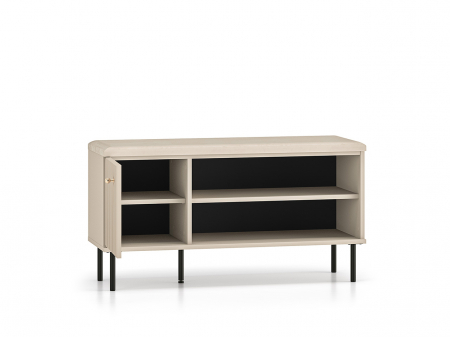 Pantofar/dulap pantofi hol, 1 usa si raft ,bej crem casmir, pal+mdf casmir , 102x 55x34 cm, usa mdf cu model riflaj, picioare negre, butoni auriu, Bortis [5]