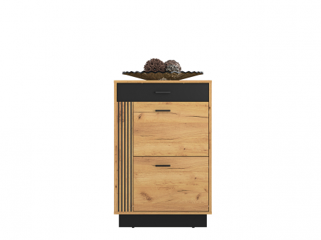 Pantofar/dulap pantofi hol, 2 usi si sertar, stejar craft+negru, pal , 91x 60x34 cm, insertie negru  model riflaj [3]