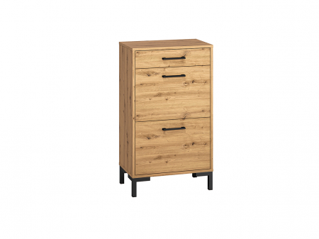 Toate Produsele - Pantofar /dulap pantofi hol , cu sertar si 2 usi rabatabile, stejar artisan, manere/picioare negre, 94x55x34 cm,