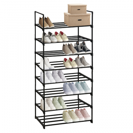 Toate Produsele - Pantofar/suport pantofar, negru, 8 rafturi , metal plastic, 65,5 cm lungime x30 cm adancime x138 cm inaltime