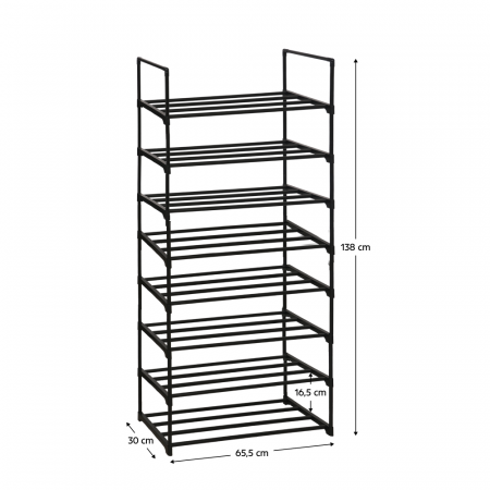 Pantofar/suport pantofar, negru, 8 rafturi , metal plastic, 65,5 cm lungime x30 cm adancime x138 cm inaltime [1]