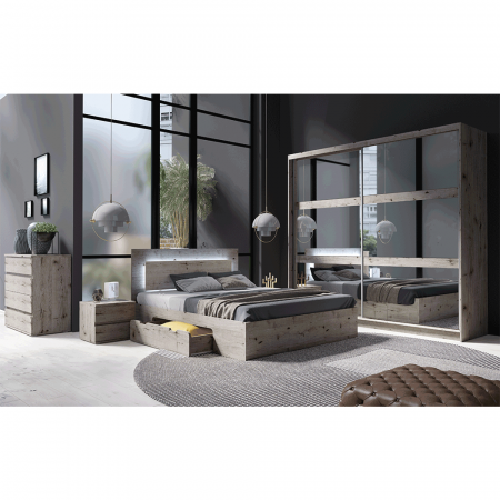 Pat 160x200, cu iluminare LED din spate, stejar welington, TOGOS [1]