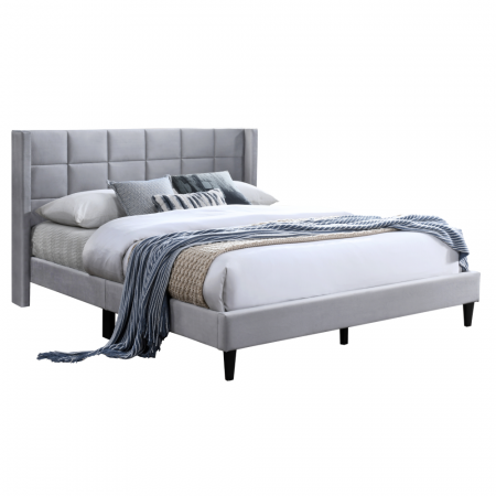 Toate Produsele - Pat dormitor tapitat, 160x200, gri ţesătură Velvet, suport de saltea inclus