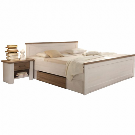 Paturi lemn & pal - Pat + 2x noptiere, pin alb/stejar sonoma trufă, LUMERA