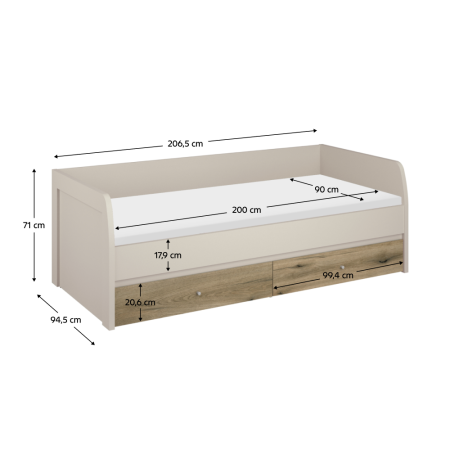 Pat, 90x200, caşmir/stejar evoke, KAROS 2S [3]