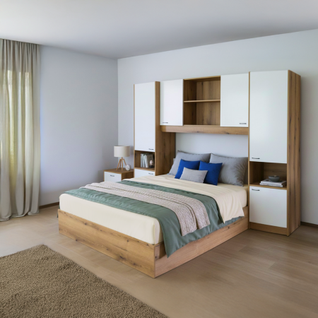 Dormitor - Pat cu extensie, 160x200, alb luciu înalt HG, MILAGA