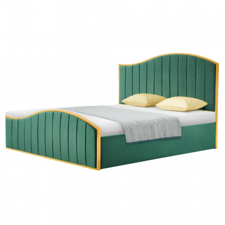 Paturi lemn & pal - Pat cu grătar, 180x200, verde ţesătură Velvet/auriu crom auriu, GEORGIA
