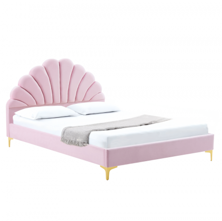 Toate Produsele - Pat cu grilă, 140x200, ţesătură roz Velvet, ISADORA