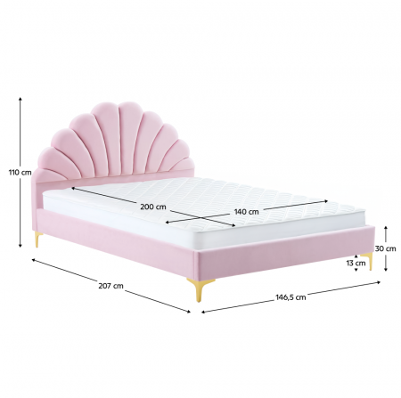 Pat cu grilă, 140x200, ţesătură roz Velvet, ISADORA [1]