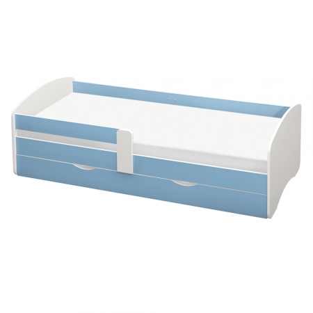 Paturi lemn & pal - Pat cu lamele şi spaţiu de depozitare 90x200, alb/albastru, COCOLINO