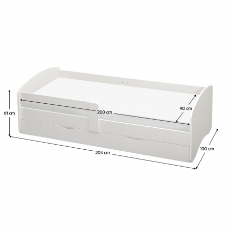 Pat cu lamele si spaţiu de depozitare 90x200, alb, COCOLINO [5]