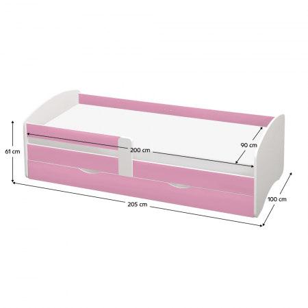 Pat cu lamele şi spaţiu de depozitare 90x200, alb/roz, COCOLINO [5]