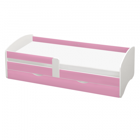 Paturi lemn & pal - Pat cu lamele şi spaţiu de depozitare 90x200, alb/roz, COCOLINO