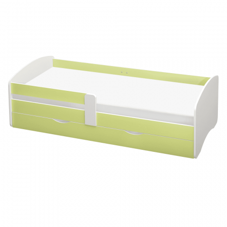 Paturi lemn & pal - Pat cu lamele şi spaţiu de depozitare 90x200, alb/verde, COCOLINO