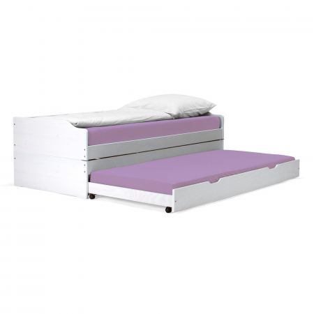 Pat cu module suplimentare extensibile, culoare albă, lemn masiv, 90x200, FLOPY [4]