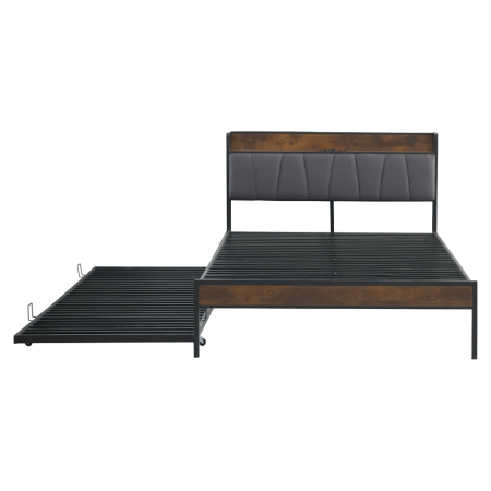 Pat cu pat cu somieră şi pat suplimentar extensibil, 140x200, negru/gri, NORDO [5]