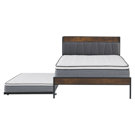 Pat cu pat cu somieră şi pat suplimentar extensibil, 140x200, negru/gri, NORDO [6]