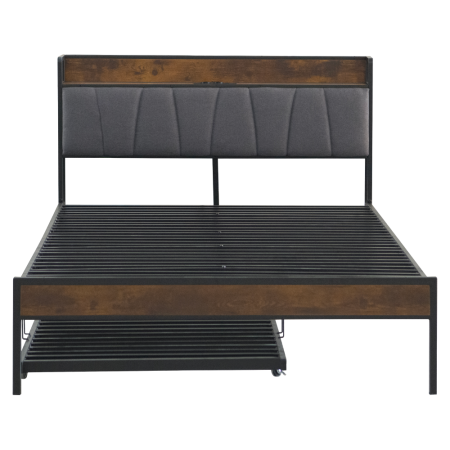 Pat cu pat cu somieră şi pat suplimentar extensibil, 140x200, negru/gri, NORDO [7]