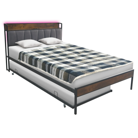 Camera copiilor - Pat cu pat cu somieră şi pat suplimentar extensibil, 140x200, negru/gri, NORDO