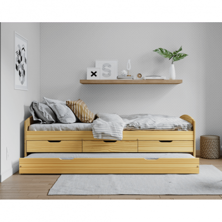 Pat cu pat extensibil, natural, lemn masiv, 90x200, MARINELLA NEW [5]