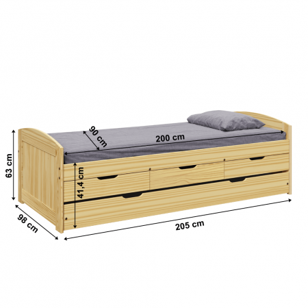 Pat cu pat extensibil, natural, lemn masiv, 90x200, MARINELLA NEW [1]