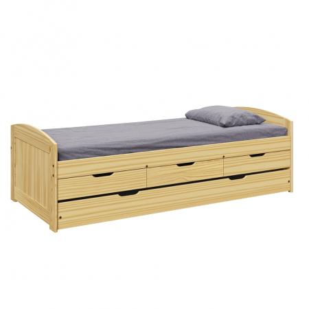 Paturi pentru copii - Pat cu pat extensibil, natural, lemn masiv, 90x200, MARINELLA NEW