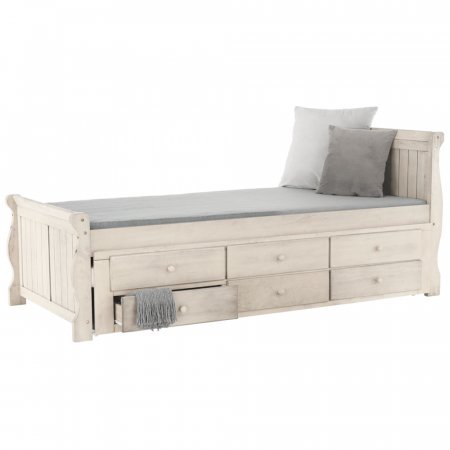 Paturi pentru copii - Pat cu pat suplimentar, alb antic, 90x200, ANTIKO